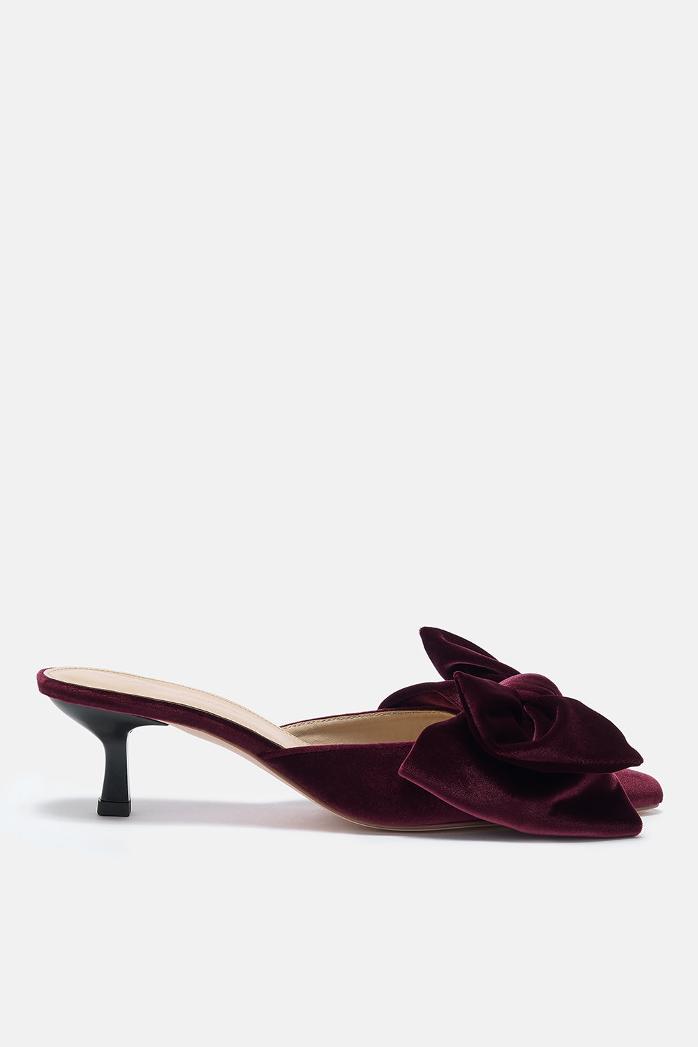 Renée Burgundy Plum Velvet Bow Mules – Rachel Simpson