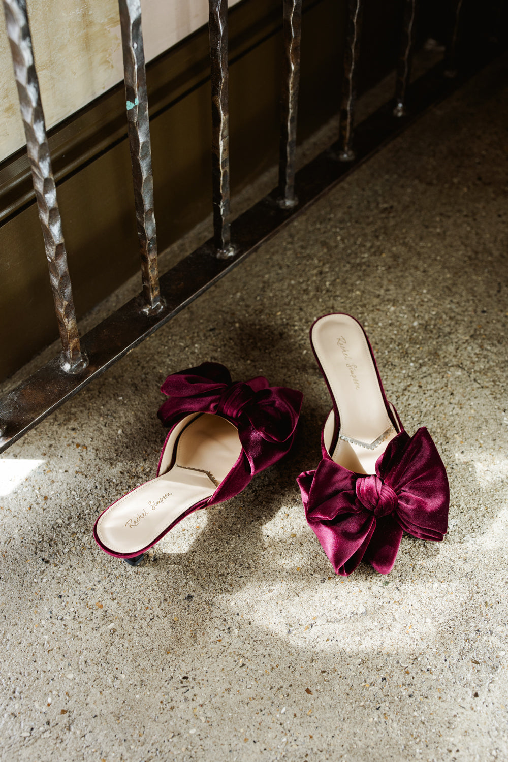 Renée Burgundy Plum Velvet Bow Mules – Rachel Simpson